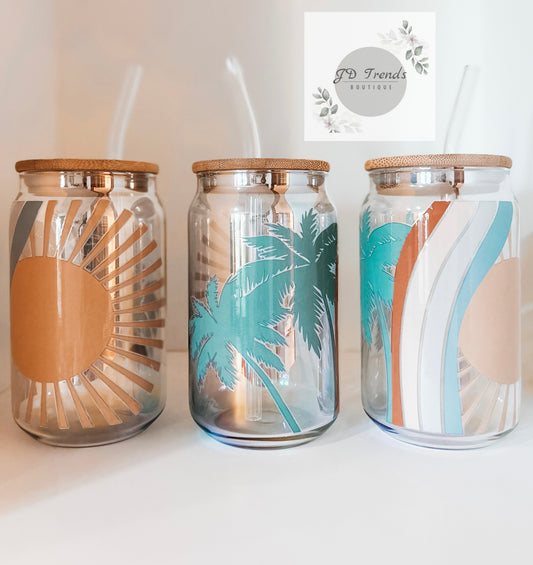 Beachy Vibes Beer Can Glass